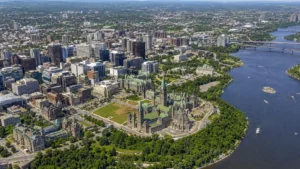 Aerial view of downtown Ottawa and Parliament Hill for an Ottawa real estate market update