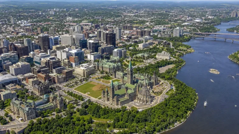 Aerial view of downtown Ottawa and Parliament Hill for an Ottawa real estate market update