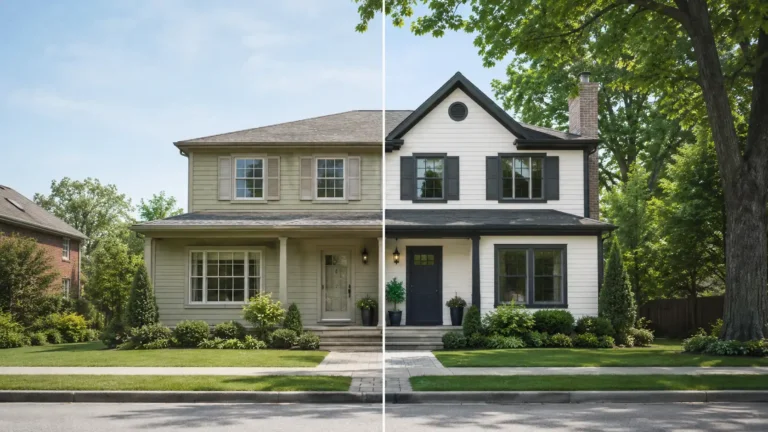 Before and after exterior house painting project in Ottawa